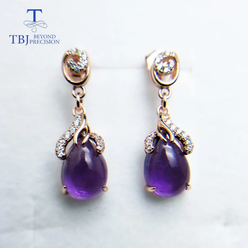 

TBJ,Fabulous Romantic 925 sliver earring with natural Africa good color amethyst gemstone earring for women romantic rose color