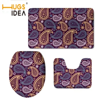 

HUGSIDEA Fashion Paisley Print Toilet Accessories Warmer Soft Toilet Seat Covers Bathroom Non-slip Carpet Mats 3pcs/set Area Rug