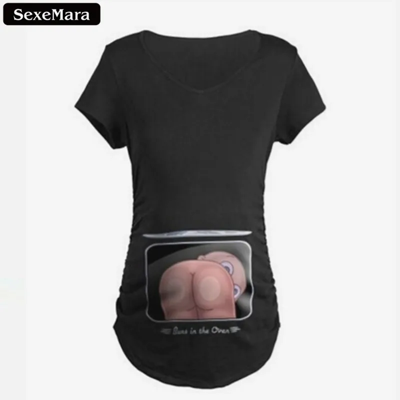 SexeMara Новая Мода Детские Попки Печатных Футболку Черный Повседневная Материнства
