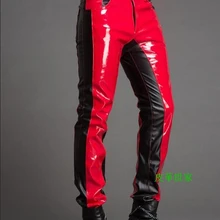 Новые мужские модные строчки кожаные брюки на молнии размер плюс мужской джинсы мужские тонкие мотоциклетные брюки 29-39