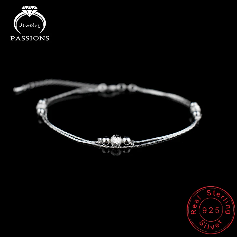 

Double Layers New Foot Anklet 925 Sterling Ladies Silver Anklets Bracelet Chain For Women Ball Pendant Foot Pulseras Jewelry