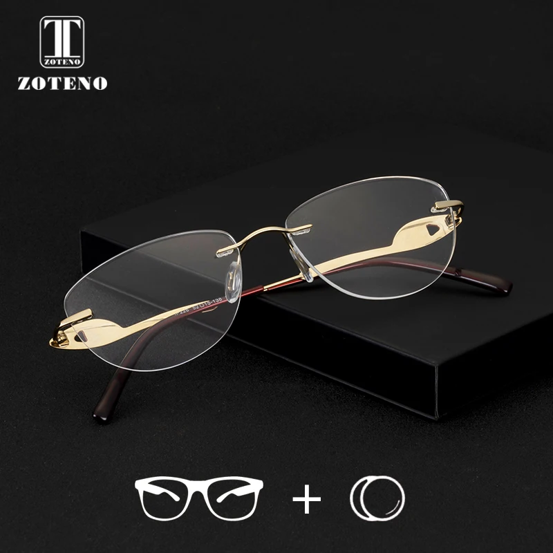 

Rimless Prescription Eyeglasses Optical Transparent Myopia Anti Blue Light Photochromic Progressive Spectacles For Women #226