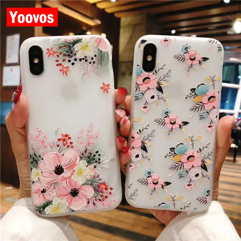 Yoovos 2018 New Small Fresh Flowers Phone Case For IPhone7 8 6 Cases IPhone 6Plus 7Plus 8Plus X Emboss TPU Soft Back Cover |