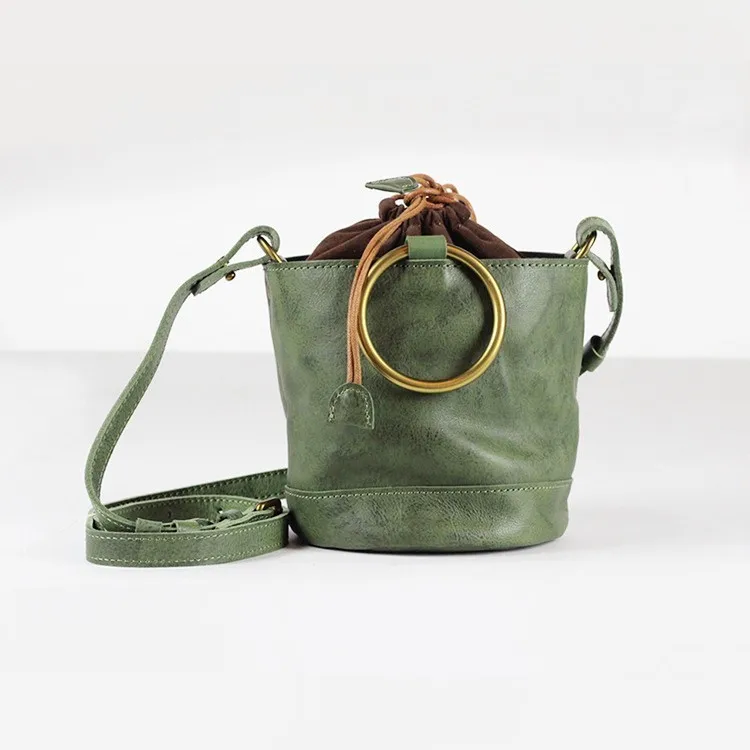 

[Telastar] Cowhide Shoulder Bucket Bag Crossbody Bags For Women Messenger Small Genuine Leather Handbags Barrel-shaped Handbag