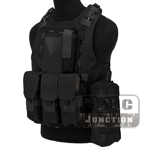 

Tactical USMC MOLLE Black Plate Carrier Quick Release Amphibious Combat Assault Body Armor Vest w/ M4/AK Magazine Pouches