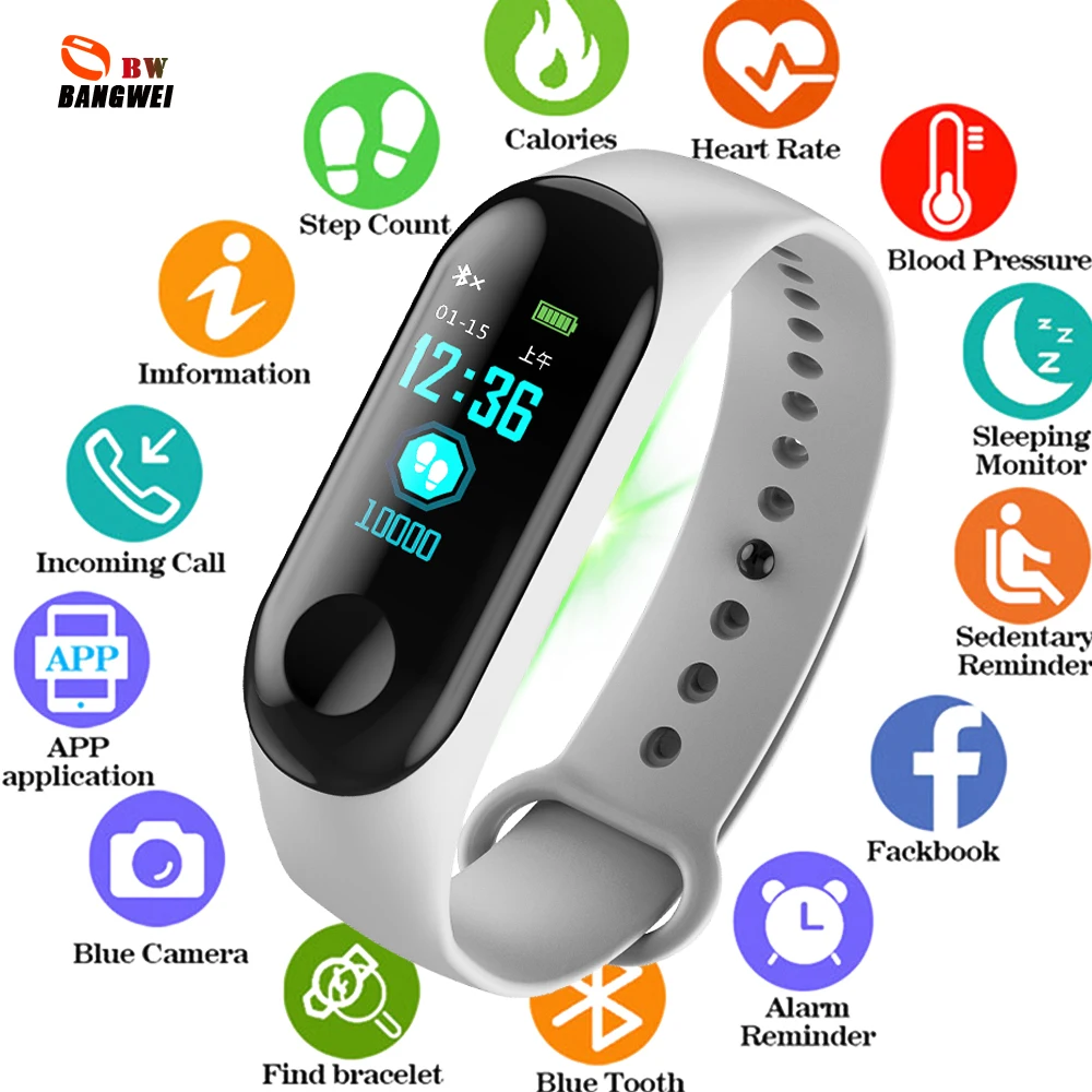 

BANGWEI Mi Band 3 Smart Watch Women Fitness Tracker Heart Rrate Blood Pressure Sport Watch Smart Watch Men For IOS Android
