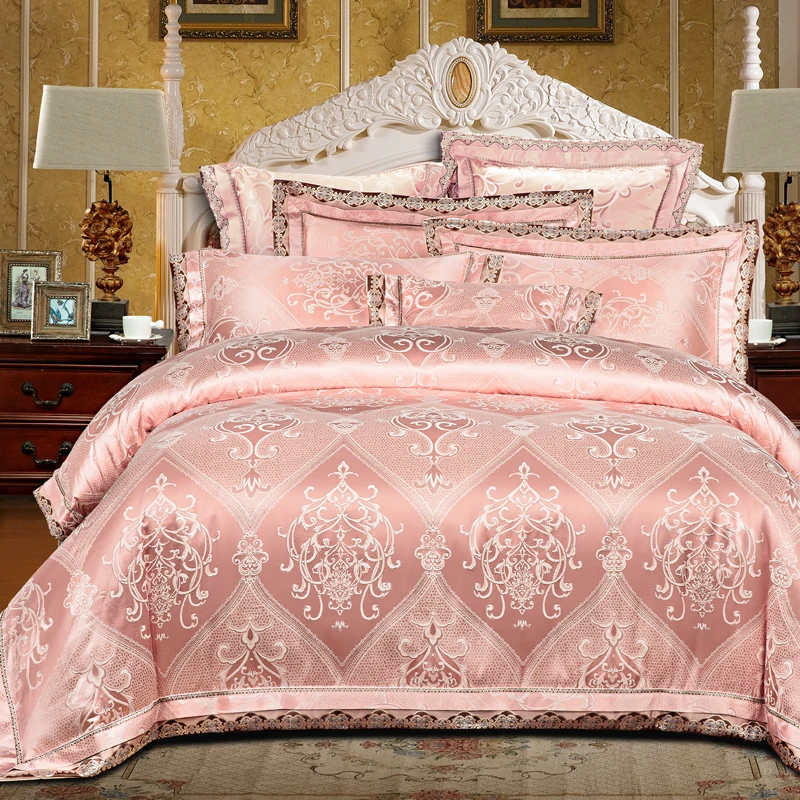 4/6Pcs Luxury Queen King size Bedding Set Satin Jacquard Cotton Bed cover set Duvet cover