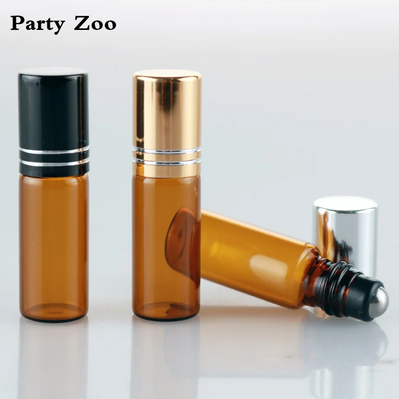 150 X 5ml Thick Amber Glass Empty Refillable Perfume Roll On Bottle With Stainless Steel Roller Ball &amp Line Screw Caps Wholesale | Дом и
