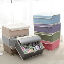 Cotton linen underwear receipt box multi-lattice foldable bra finishing with covered socks storage box underwear organizer