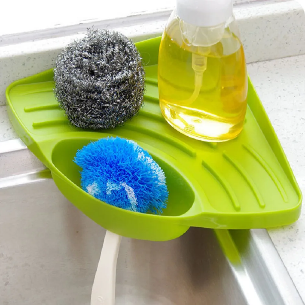 u-hoMEy Kitchen Sink Corner Storage Rack Dish Cloth Sponge Holder Bathroom Soap Dish Storage 4 Colors