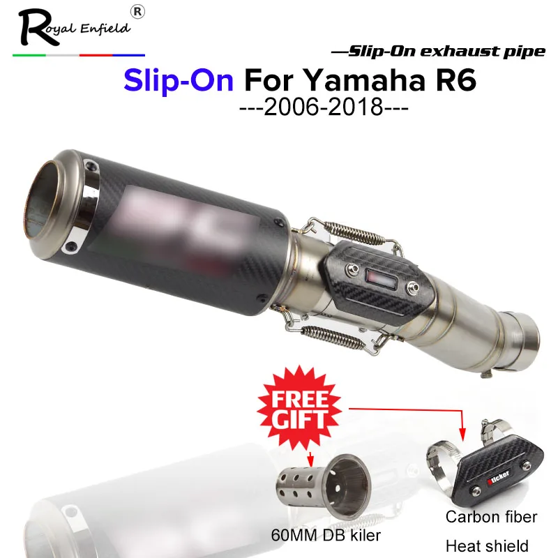 

R6 Slip-on Motorcycle Exhaust System YZF R6 carbon Exhaust Tip Baffle Pipe Middle Connect Link Tube for Yamaha YZF R6 2006-2018