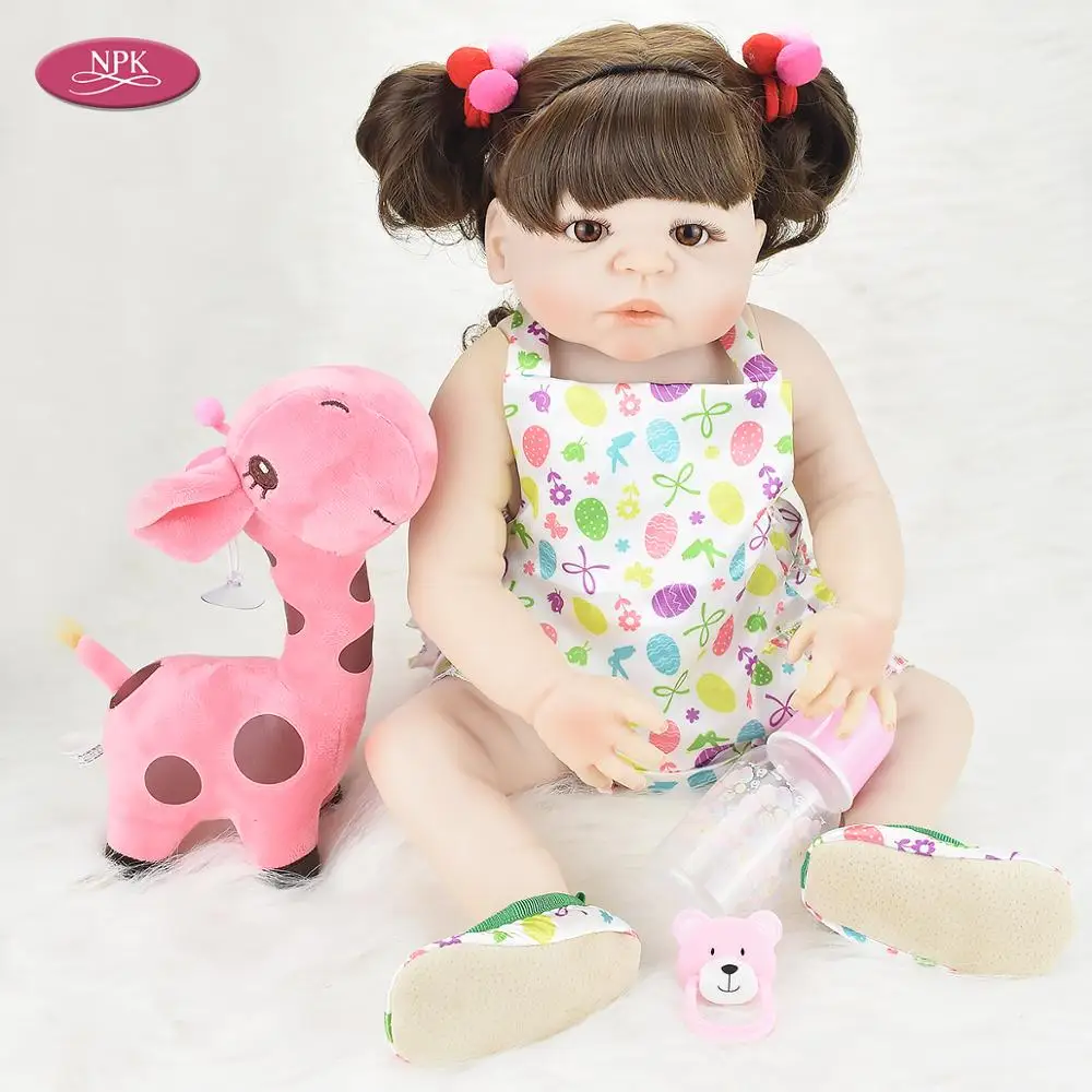 

NPK Full Silicone Reborn Baby Girls Realistic Dolls 55CM Vinyl Lifelike Princess Toddler Fashion Doll Bathe Toys Children Gift
