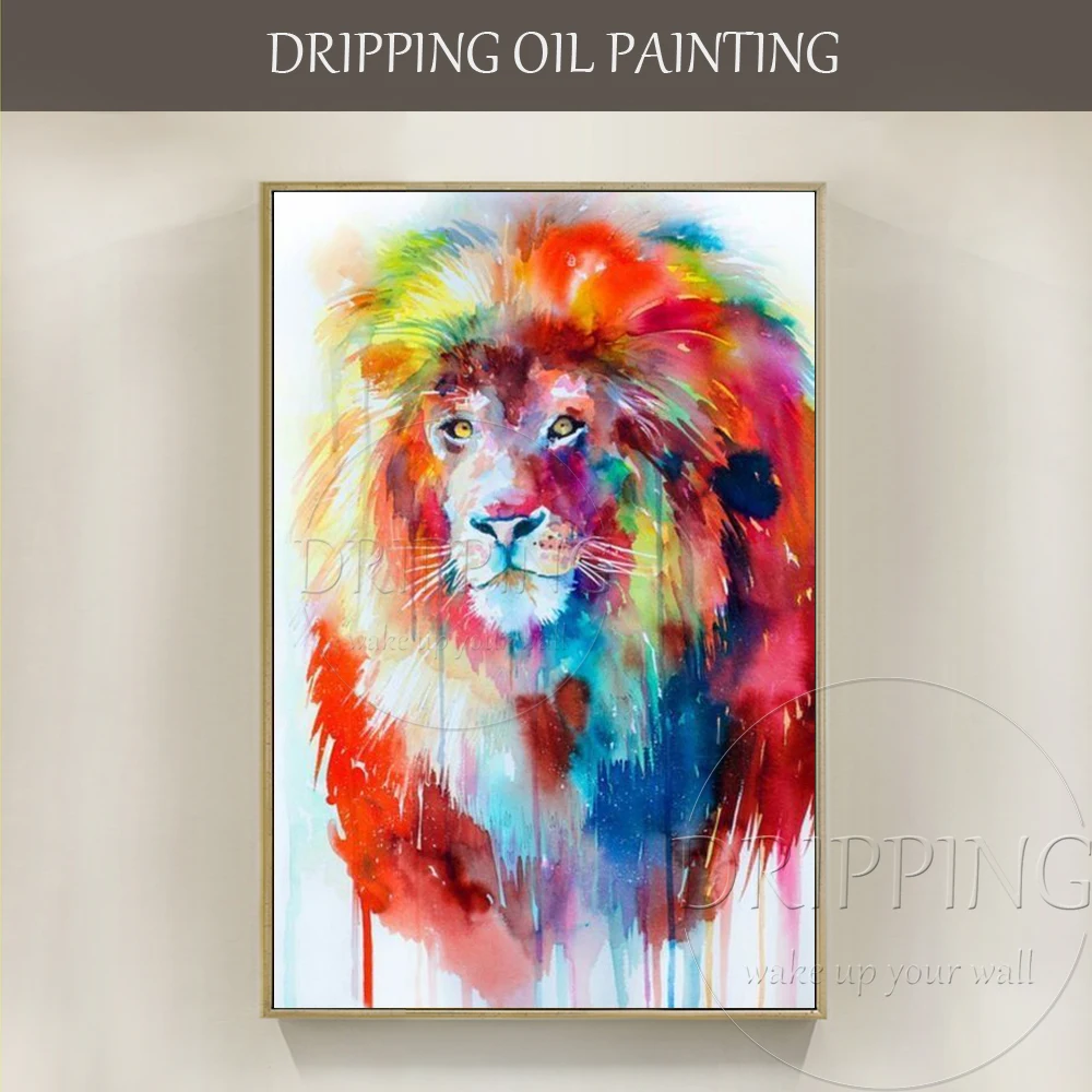 Pop Desain Artis Tangan Dicat Warna Warni Raja Singa Hewan Lukisan