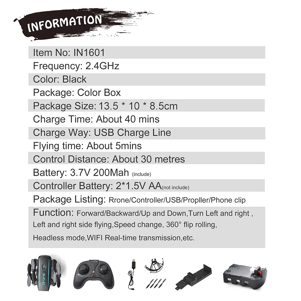 Linxtech IN1601 720P Wifi FPV Cute Selfie Mini Drone with Camera Helicopter Altitude Hold RC Drone Quadcopter Foldable Dron (18)