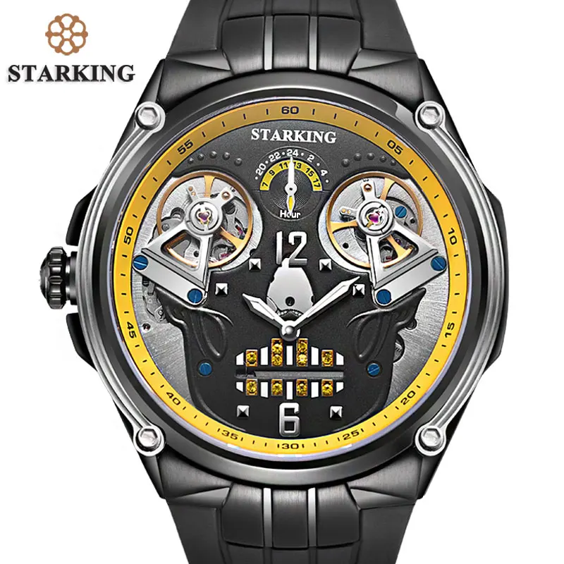

STARKING xfcs 2017 Waterproof Watch For Men Original Man Relogio Masculino Silicone Strap Double Automatic Tourbillion Men Watch