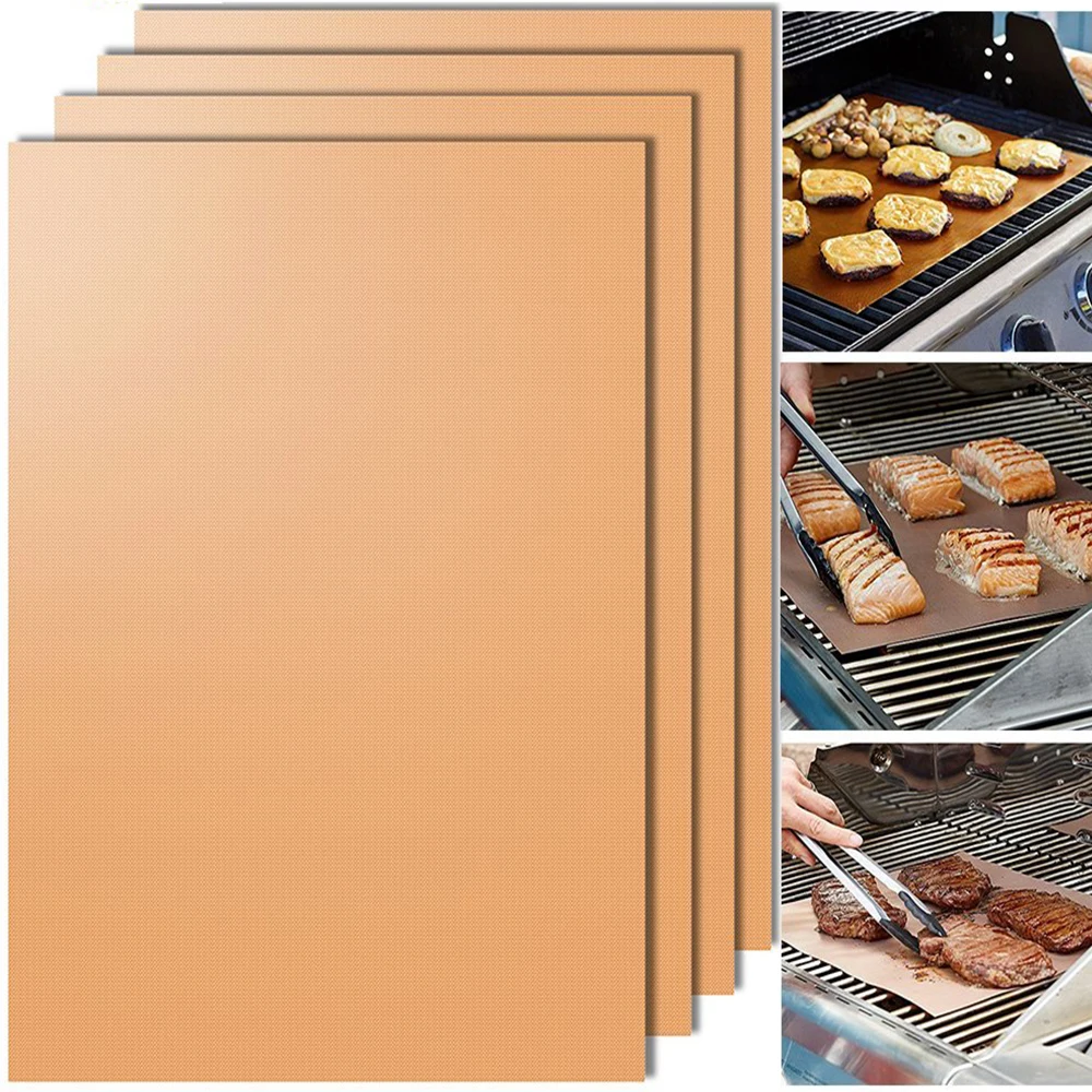 

Behogar 2pcs Copper Chef BBQ Grill Bake Nonstick Baking High Temperature Outdoor Barbecue Grill Mat and Bake Mats Cooking Tools