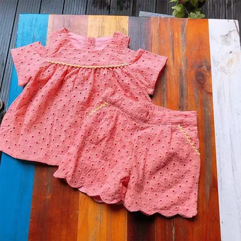 

Summer Baby Girls Spanish Quality Jacquard Set Girls Shoulderless Cotton 2-piece Set Toddler Girl Clothes Summer Kids Clothes