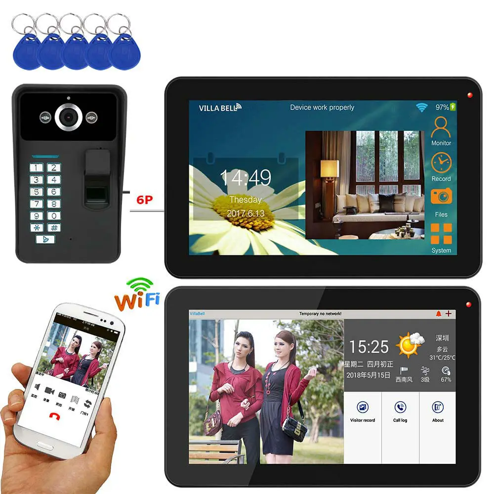 

SmartYIBA 9 inch 2 Monitors Wired / Wireless Wifi Fingerprint RFID Password Video Door Phone Doorbell Intercom System
