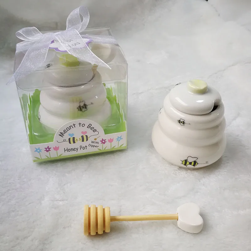 

Wholesale 30pcs/lot Wedding Favors and Gifts Meant to Bee Ceramic Honey Pot with Wooden Dipper Event Party Supplies