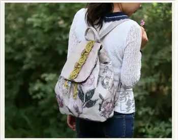 

Fashion String Appliques Women Shopping backpack!Nice Bohemian floral Embossing Lady Cover backrack Hot National Canvas backruck