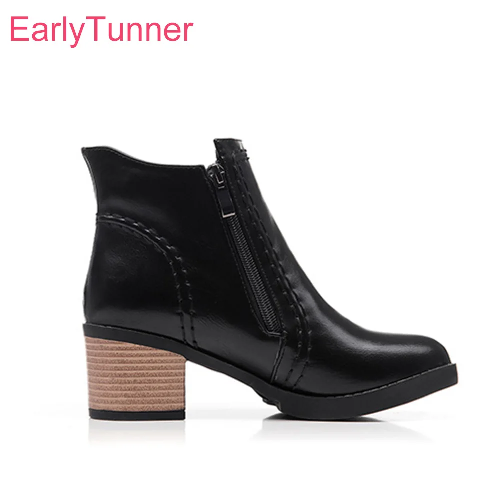 Sale Brand New Spring Elegant Brown Red Women Ankle Riding Boots Fashion Chunky Heels Lady Shoes ...