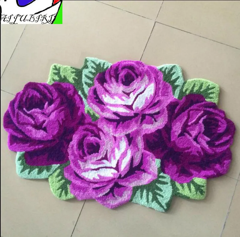 4 heteromorphic purple rose carpet irregular flower floor mat stair bedroom living room entry anti-slip warm pad home mat