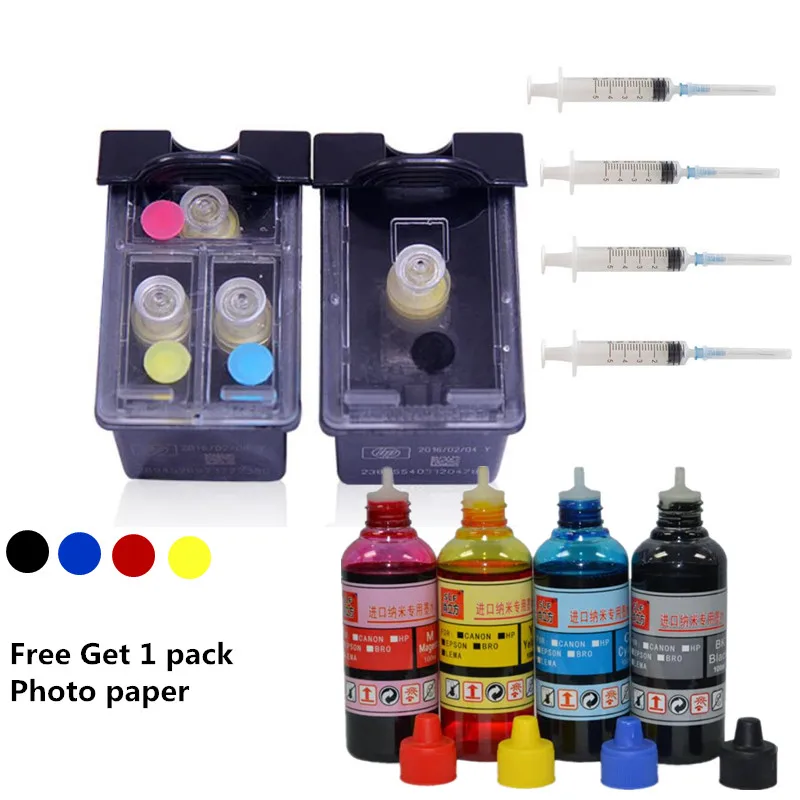 

Save 50% printing cost 803 Refillable ink cartridge +4 color ink (400ML) for HP Deskjet 1112 2132 1111 2131 printer