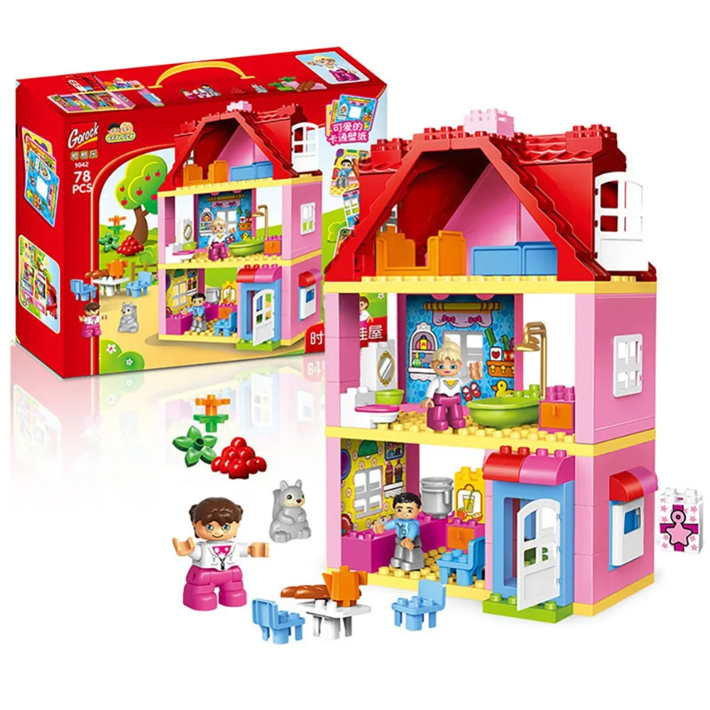 

Legoingly Duploed Diy Big Size Girls Friends series Pink Villa Building Blocks playmobil Toys For Children Compatible Legoings