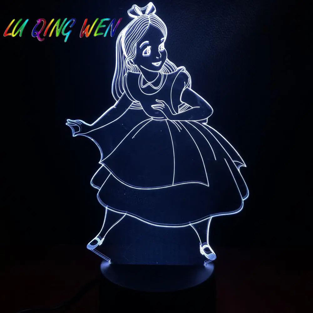 País das Maravilhas Luzes da Noite Decoração do Quarto das Crianças Princesa Figura Alice Decorativo Crianças Led 3d Noite Lâmpada Bateria Usb Nightlight no 7 decorativo crianças led luzes da noite decoração