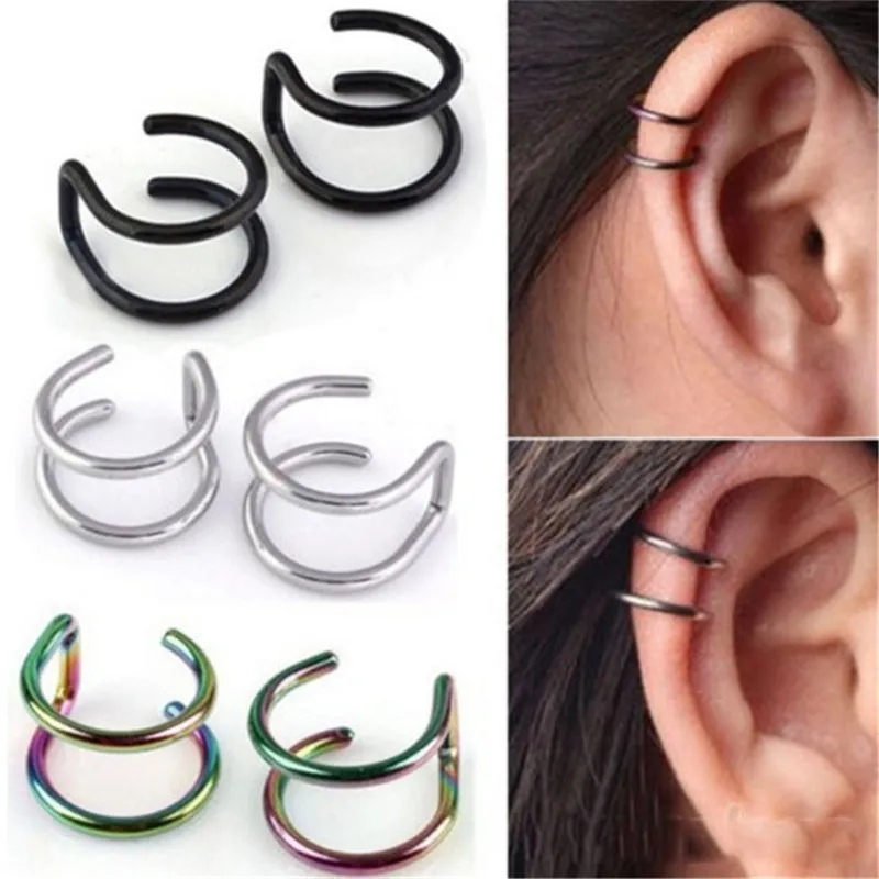 

Hot Sell Simplicity Stainless Steel Double Clip Earrings For Women Non Piercing Fake No Piercing Ear Jewelry Gifts
