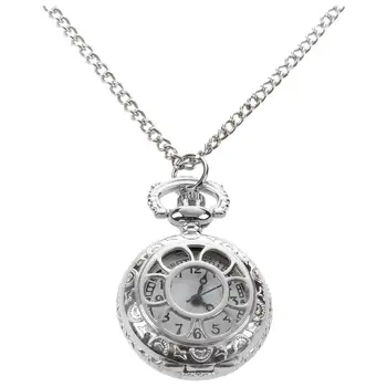 

Practical Ladies Cut out Flower Pattern Hunter Case Necklace Watch Silver Tone
