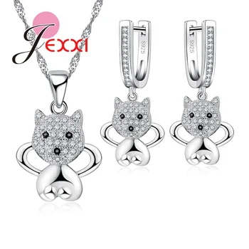 

New Arrival Pretty Fox Fairy 925 Sterling Silver Fashion Jewelry Set With Full Shiny CZ Crystal Free Drop Shipping