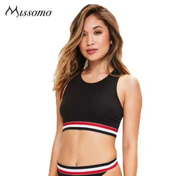 

Missomo Sexy Black Bra Women Strips Tank Tops Bralettes Lady Solid Summer Push Up O-Neck Casual Underwears Female