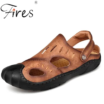 

Fires Trend Men Casual Sandals Hollow Breathable Flat Shoes Artificial Leather Leisure Sandal Male Summer Beach Loafer Shoes