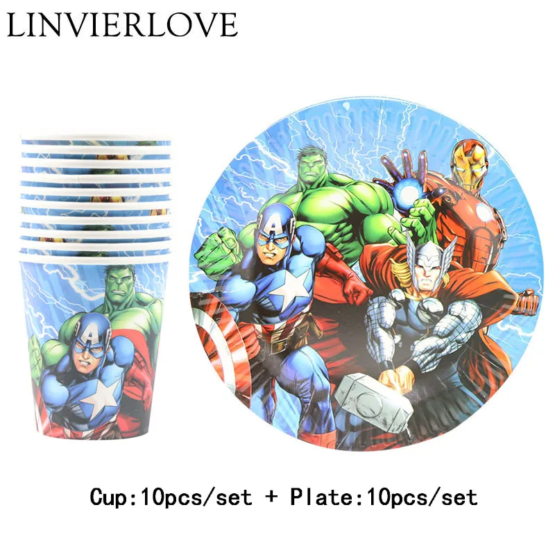 

20pcs/set The Avengers Paper Cups+Plates Weddiing Birthday Decoration Baby Shower Festival For Kids Tableware Party Supplies