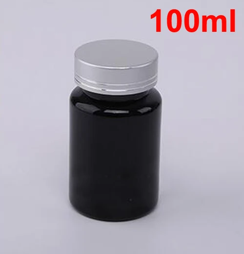 

20pcs 100ml Black Bottle PET Medicine Bottles With Metal Silver Cap,Capsules Bottles, Food Grade Plastic Bottle