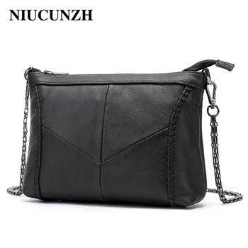 

NIUCUNZH Female genuine leather handbag women shoulder zipper with phone/money pocket ladies casual messenger solid women's bags