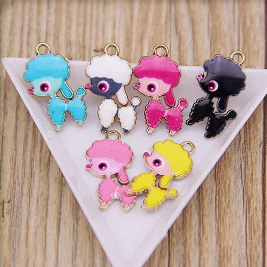 

New 50PCS Fashion Enamel Poodle Dog Shape DIY Jewelry Charms Gold Tone Drop Oil Bracelet Necklace Keyring Phone Chain Pendants