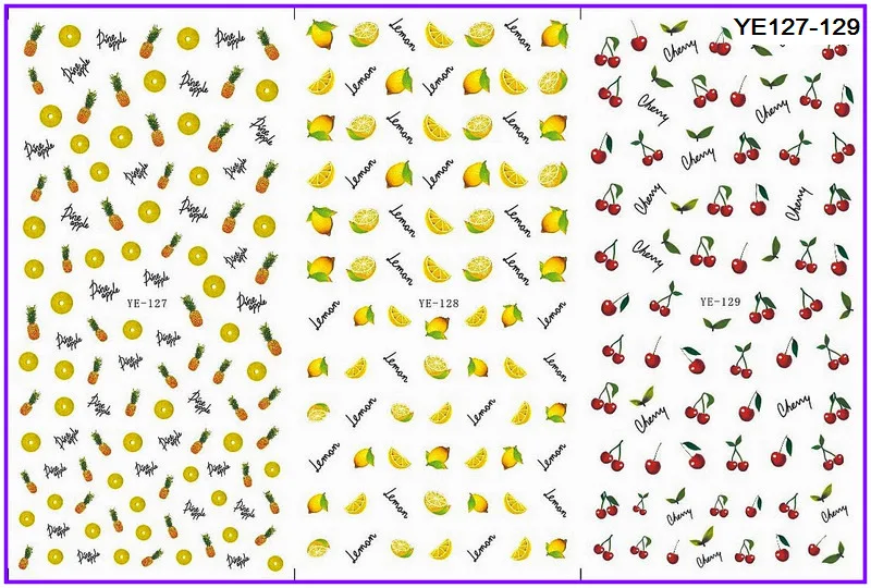 

3 PACKS/LOT WATER NAIL STICKER DECAL FRUIT LEMON PINEAPPLE CHERRY YE127-129