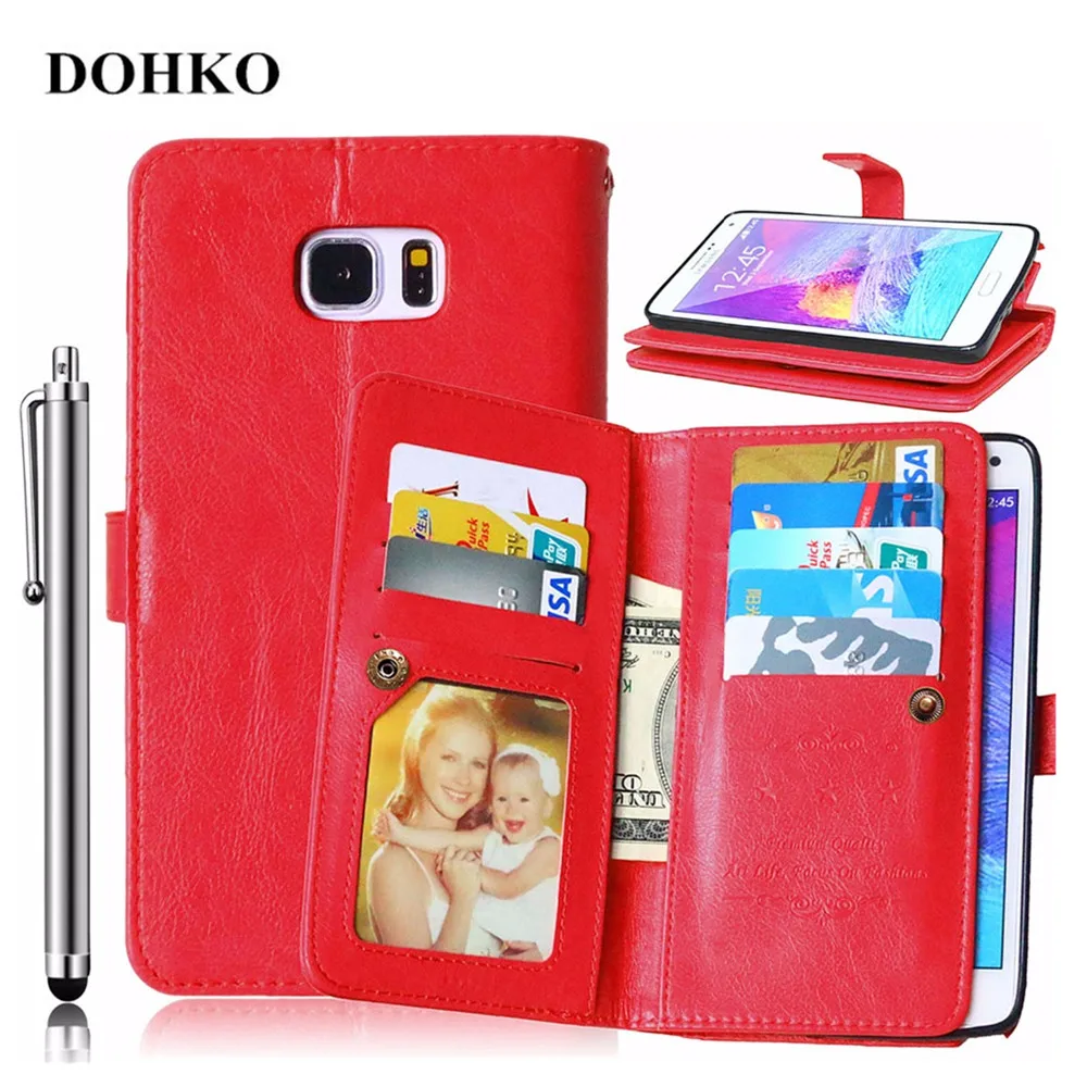 DOHKO Luxury Leather Wallet Case Slim Back Cover with Stand Function &amp Card Holder for Samsung Galaxy Note 5+Stylus Pen | Мобильные
