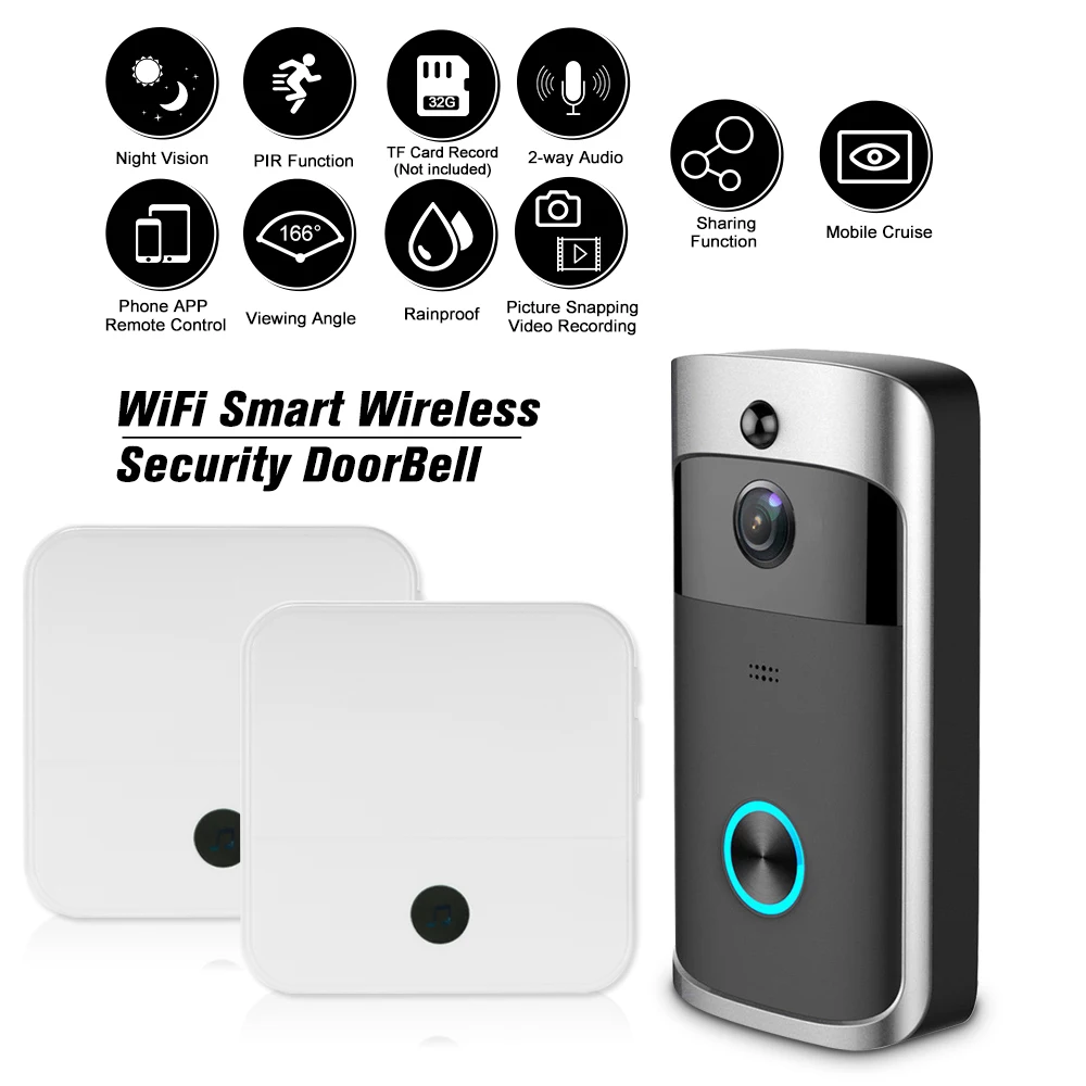 

WiFi Smart HD 1080P Visual Intercom Recording Video Door Phone Remote Night Vision with Doorbell Chime Home Monitoring
