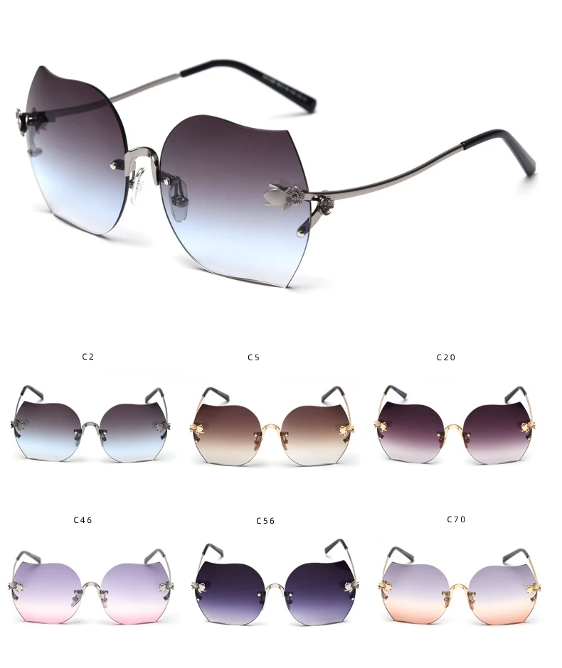Rfove высококачественные женские солнцезащитные очки без оправы 2019 летние новые стильные солнцезащитные очки кошачий глаз женские