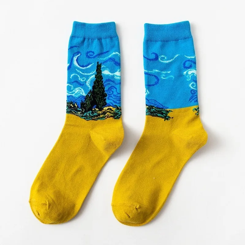 CHAOZHU Ван Гог искусство креативная живопись маслом Винтаж мужская команда счастливые мужские носки calcetines hombre sokken Эстетическая 90s 80s sox - Цвет: 15