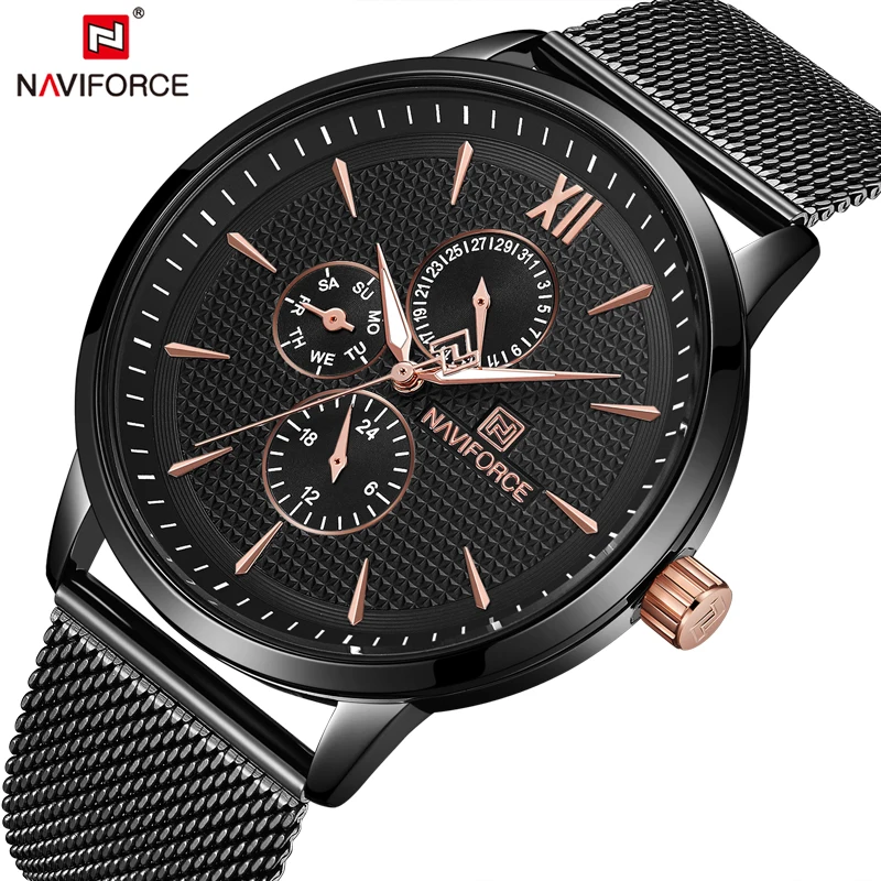 

NAVIFORCE Top Luxury Brand Business Watches Men Ultra Thin Mesh Stainless Steel Analog Quartz Wrist Watch Luminous Date Clock