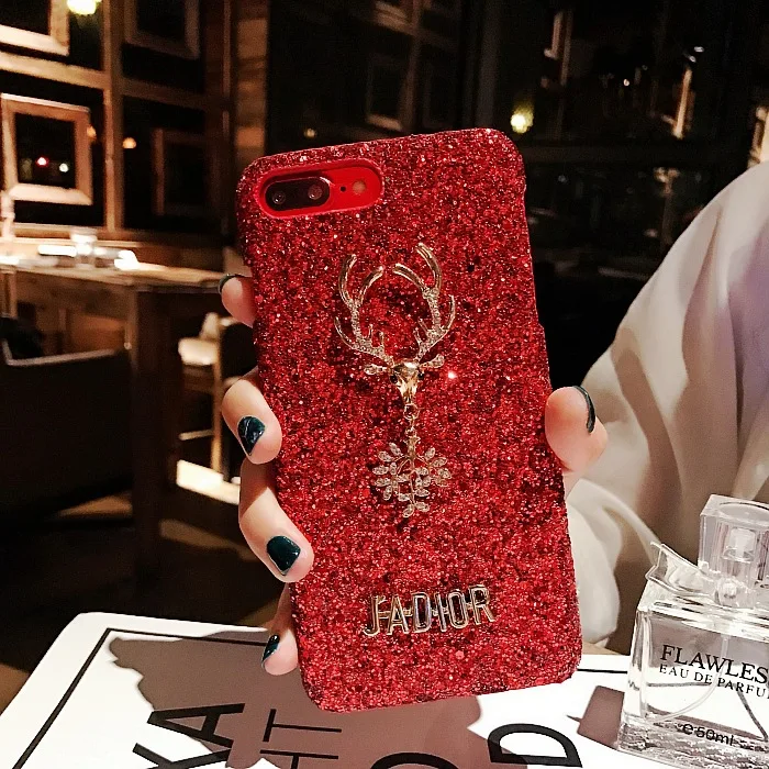 

Bling Glitter Christmas Phone Case for iPhone 6S Plus Original Hard Case For iPhone X XS MAX XR 6 7 8 Plus Cover for iPhone Elk