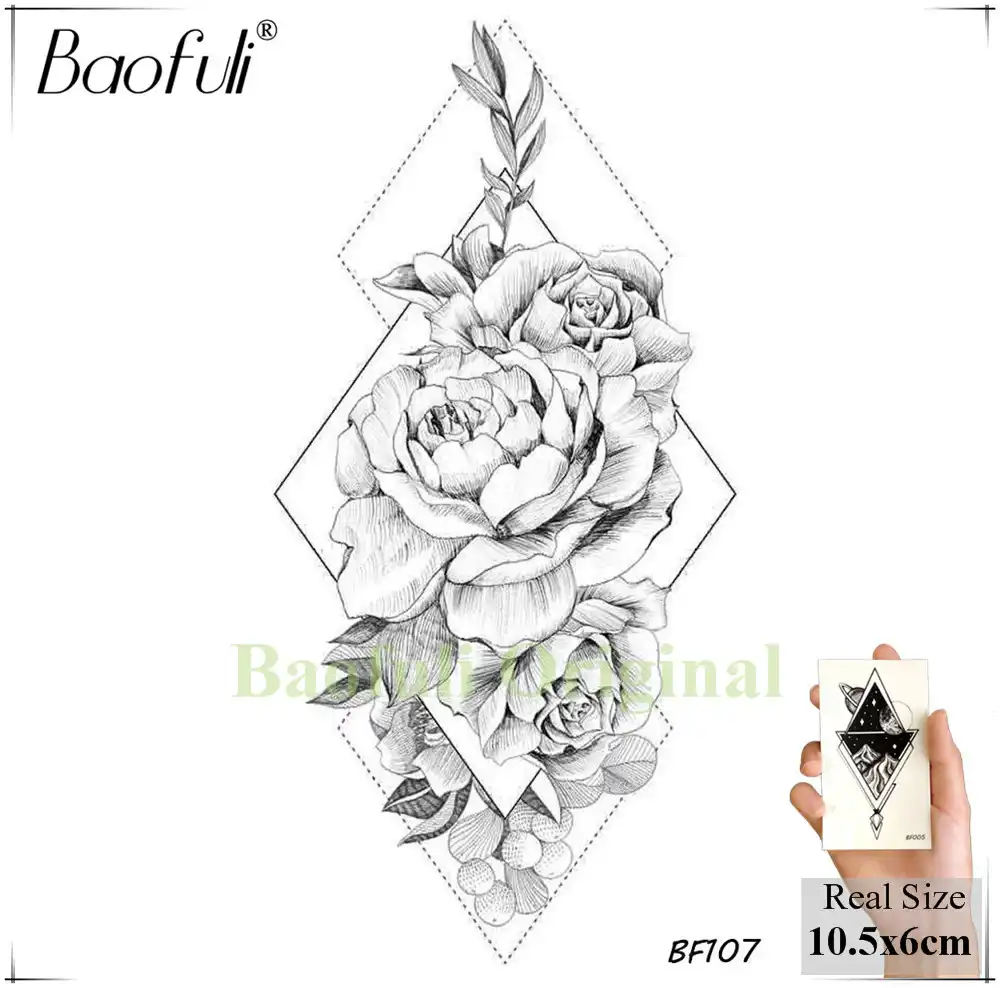 Baofuli Sketch Geometric Rhombus Rose Tattoo Temporary ...