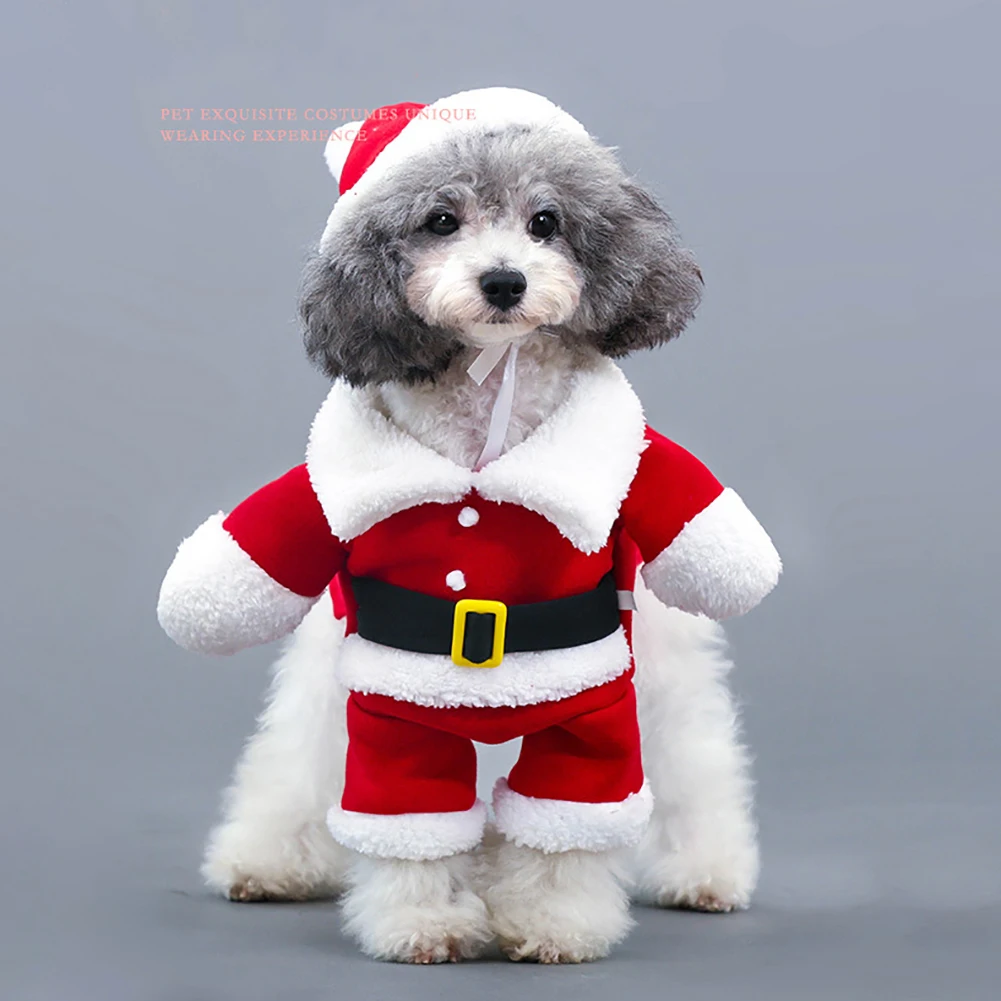 Рождественский костюм Санта-Клауса для домашних животных, костюмы для собак, кошек, щенков, комбинезон с капюшоном, одежда