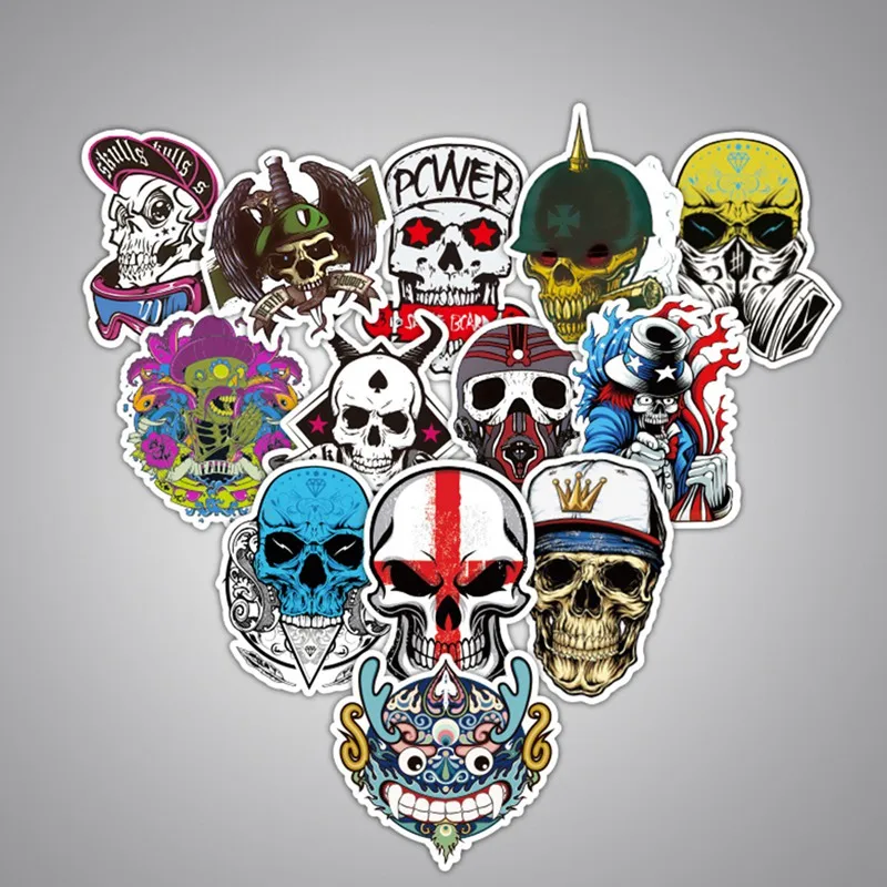 

52Pcs/lot Skull Graffiti Cartoon Wall Stickers For Laptop Luggage Notebook Skateboard Snowboard Car PVC Waterproof Stickers