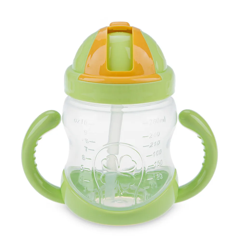 Best-Selling 1Pc New Double Handle Baby Trainer Cup Straw Type Cup Baby Kids Children Feeding Drinking Water Bottle Cup 280ml 01