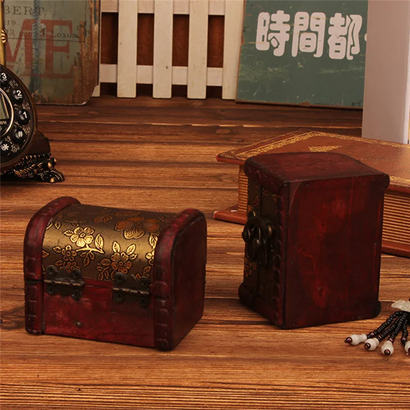 2019 NEW Storage Jewelry Box Vintage Wood Handmade Box With Mini Metal Lock For  Storing Jewelry Treasure Pearl Gift #4A19 (4)